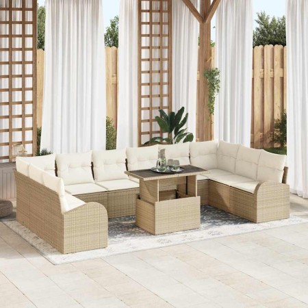 Conjunto de sofá de jardín con cojín 11 pcs Beige Poliratán en Sofás de exterior | Comprar online en Foru.es