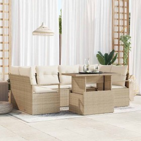 Conjunto de sofá de jardín 7 pcs Beige Poliratán en Sofás de exterior | Comprar online en Foru.es