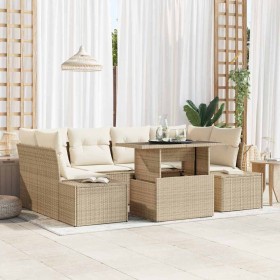 Conjunto de sofá de jardín con cojín 7 pcs Beige y Crema en Sofás de exterior | Comprar online en Foru.es
