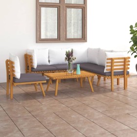 Muebles de jardín 7 piezas con cojines madera maciza de acacia en Conjuntos de jardín | Comprar online en Foru.es