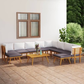Muebles de jardín 11 piezas con cojines madera maciza de acacia en Conjuntos de jardín | Comprar online en Foru.es