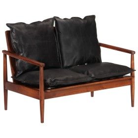 Sofá de 2 plazas madera maciza acacia y cuero auténtico negro de vidaXL, Sofás - Ref: Foro24-340924, Precio: 322,09 €, Descue...