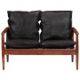 Sofá de 2 plazas madera maciza acacia y cuero auténtico negro de vidaXL, Sofás - Ref: Foro24-340924, Precio: 322,09 €, Descue...