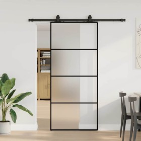 Puerta corredera con set herrajes negro 90x205 cm vidrio ESG en Puertas | Comprar online en Foru.es