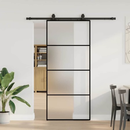 Puerta corredera con set herrajes negro 90x205 cm vidrio ESG en Puertas | Comprar online en Foru.es