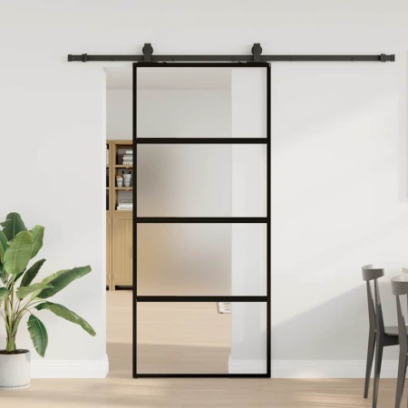 Puerta corredera con herrajes negro 76x205 cm vidrio templado en Puertas | Comprar online en Foru.es