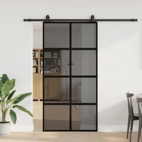 Puerta corredera herrajes negro 102,5x205 cm vidrio templado en Puertas | Comprar online en Foru.es