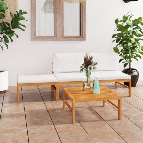 Set de muebles de jardín 4 pzas madera de teca y cojines crema en Conjuntos de jardín | Comprar online en Foru.es