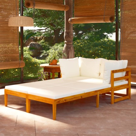 Tumbonas con cojines crema 2 unidades madera de acacia en Conjuntos de jardín | Comprar online en Foru.es