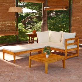 Muebles de jardín 3 pzas con cojines crema madera de acacia en Conjuntos de jardín | Comprar online en Foru.es