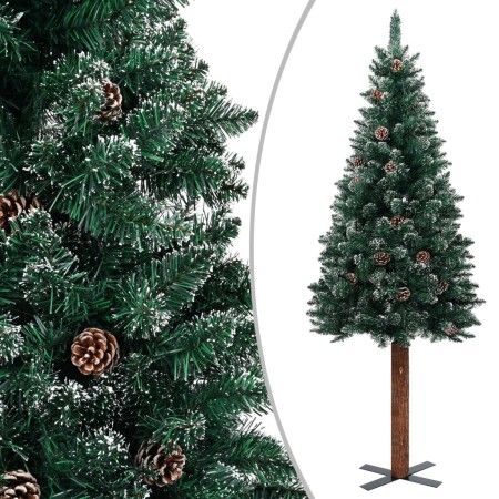 Árbol de Navidad estrecho con madera real y nieve 210 cm verde de vidaXL, Arboles de navidad - Ref: Foro24-320962, Precio: 81...