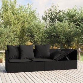 Sofá tumbona de jardín con cojines ratán sintético negro de vidaXL, Tumbonas - Ref: Foro24-319565, Precio: 251,55 €, Descuent...