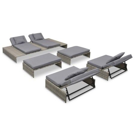 Set de muebles de jardín 5 pzas y cojines ratán sintético gris de vidaXL, Conjuntos de jardín - Ref: Foro24-42889, Precio: 94...