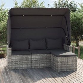 Sofá jardín 3 plazas con toldo y taburete ratán sintético gris de vidaXL, Sofás de exterior - Ref: Foro24-362335, Precio: 323...