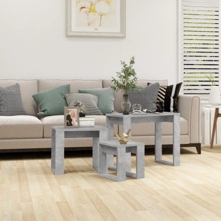 Mesas apilables 3 piezas madera contrachapada gris hormigón de vidaXL, Mesas auxiliares - Ref: Foro24-808607, Precio: 44,04 €...