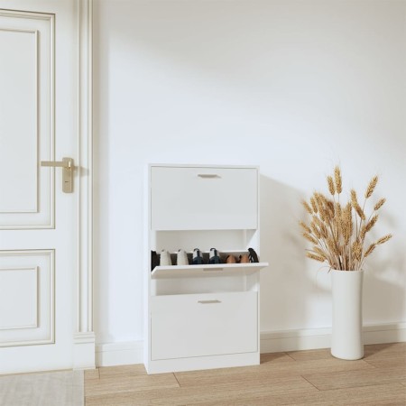 Mueble zapatero madera contrachapada blanco brillo 59x17x108 cm en Zapateros y organizadores de calzado | Comprar online en Foru