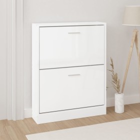 Mueble zapatero madera contrachapada blanco brillo 59x17x81 cm en Zapateros y organizadores de calzado | Comprar online en Foru.
