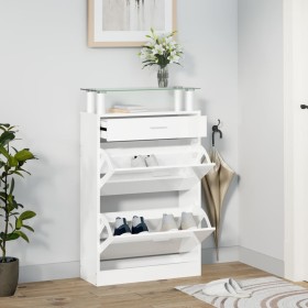 Mueble zapatero madera contrachapada blanco brillo 63x24x104 cm en Zapateros y organizadores de calzado | Comprar online en Foru