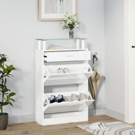 Mueble zapatero madera contrachapada blanco brillo 63x24x104 cm en Zapateros y organizadores de calzado | Comprar online en Foru