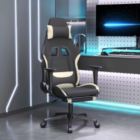 Silla gaming de masaje con reposapiés tela negro y crema en Sillas gaming | Comprar online en Foru.es