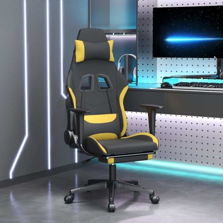 Silla gaming de masaje con reposapiés tela negro y amarillo en Sillas gaming | Comprar online en Foru.es