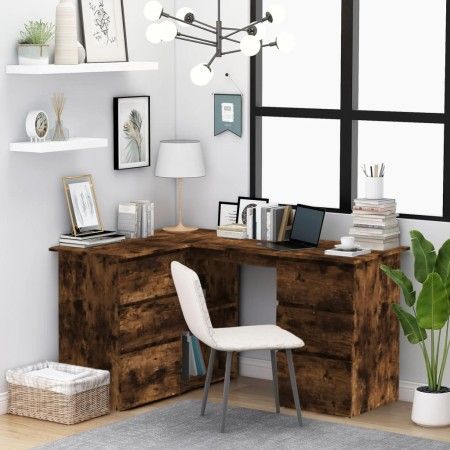 Escritorio de esquina contrachapada roble ahumado 145x100x76cm de vidaXL, Escritorios - Ref: Foro24-815441, Precio: 143,98 €,...