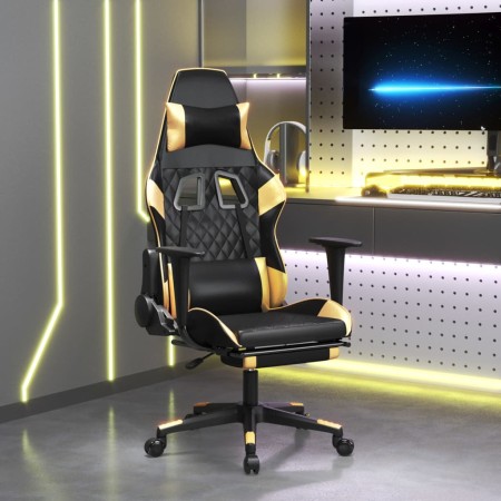 Silla gaming masaje y reposapiés cuero sintético negro dorado en Sillas gaming | Comprar online en Foru.es