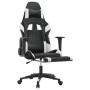 Silla gaming masaje y reposapiés cuero sintético negro blanco en Sillas gaming | Comprar online en Foru.es