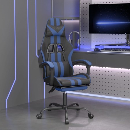 Silla gaming giratoria y reposapiés cuero sintético negro azul en Sillas gaming | Comprar online en Foru.es