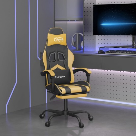 Silla gaming giratoria reposapiés cuero sintético negro dorado en Sillas gaming | Comprar online en Foru.es