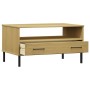 Mesa de centro patas metal OSLO madera maciza marrón 85x50x45cm de vidaXL, Mesas de centro - Ref: Foro24-351033, Precio: 62,3...