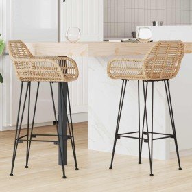 Silla de Bar 2 pcs Natural 55 x 52 x 92 cm Ratan e Hierro en Taburetes de cocina | Comprar online en Foru.es