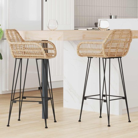 Silla de Bar 2 pcs Natural 55 x 52 x 92 cm Ratan e Hierro en Taburetes de cocina | Comprar online en Foru.es