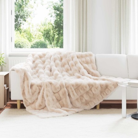 Manta de Piel de Conejo Sintética Beige 240 x 270 cm Poliéster en Ropa de cama | Comprar online en Foru.es