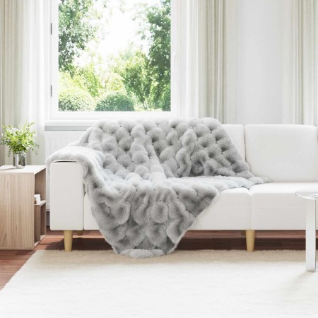 Manta de Piel de Conejo Sintética Gris 130 x 150 cm Poliéster en Ropa de cama | Comprar online en Foru.es