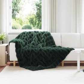Manta de Piel de Conejo Sintética Verde oscuro 150 x 220 cm en Ropa de cama | Comprar online en Foru.es
