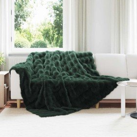Manta de Piel de Conejo Sintética Verde oscuro 240 x 270 cm en Ropa de cama | Comprar online en Foru.es