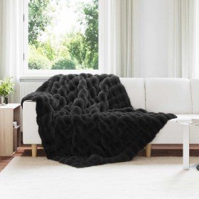 Manta de Piel de Conejo Sintética Negro 150 x 220 cm Poliéster en Ropa de cama | Comprar online en Foru.es