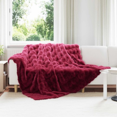 Manta de Piel de Conejo Sintética Rojo Burdeos 240 x 270 cm en Ropa de cama | Comprar online en Foru.es