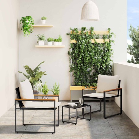 Juegos de muebles con cojín 3 pcs Negro y Crema Ratán en Conjuntos de jardín | Comprar online en Foru.es