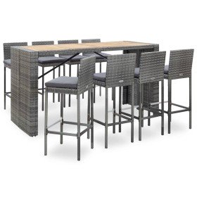Muebles de bar jardín 9 pzas ratán sintético madera acacia gris en Conjuntos de jardín | Comprar online en Foru.es