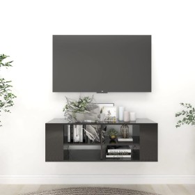 Mueble pared TV madera contrachapada negro brillo 102x35x35 cm en Muebles TV | Comprar online en Foru.es