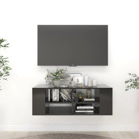 Mueble pared TV madera contrachapada negro brillo 102x35x35 cm en Muebles TV | Comprar online en Foru.es