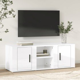 Mueble de TV madera contrachapada blanco brillo 100x31,5x35 cm en Muebles TV | Comprar online en Foru.es