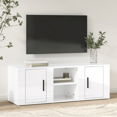 Mueble de TV madera contrachapada blanco brillo 100x31,5x35 cm en Muebles TV | Comprar online en Foru.es