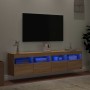 Muebles de TV de pared luces LED 2 uds roble Sonoma 80x30x40 cm en Muebles TV | Comprar online en Foru.es