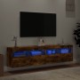 Muebles TV de pared luces LED 2 uds roble ahumado 80x30x40 cm en Muebles TV | Comprar online en Foru.es