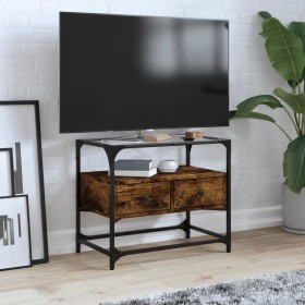 Mueble TV cristal y madera ingeniería roble ahumado 60x35x51 cm en Muebles TV | Comprar online en Foru.es