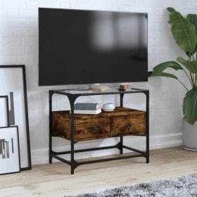 Mueble TV cristal y madera ingeniería roble ahumado 60x35x51 cm en Muebles TV | Comprar online en Foru.es