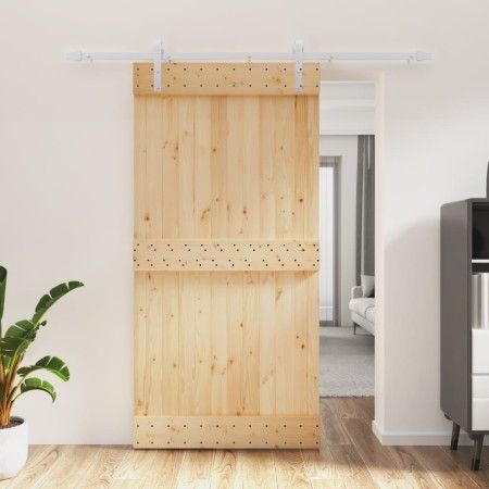 Puerta corredera con herrajes madera maciza de pino 100x210 cm de vidaXL, Puertas - Ref: Foro24-3203031, Precio: 225,82 €, De...